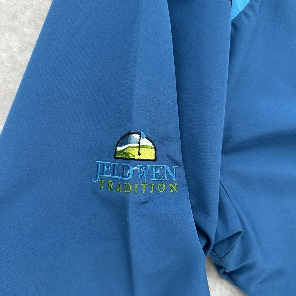 Nike Golf Pullover Jacket Mens Lg Blue 1/4 Zip Swoosh Jeldwen Tradition Patch